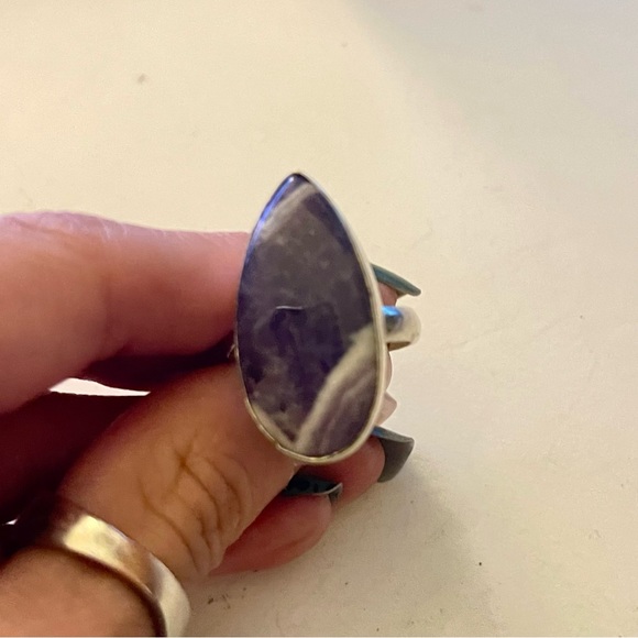 New Artisan Purple Natural Amethyst Stone 925 Sterling Silver Water Drop Ring